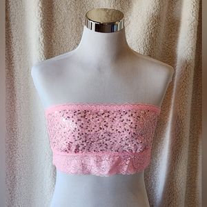 PINK by Victoria's Secret Pink Sequin & Lace Tube Top/Bra Top Bandeau Sz Large